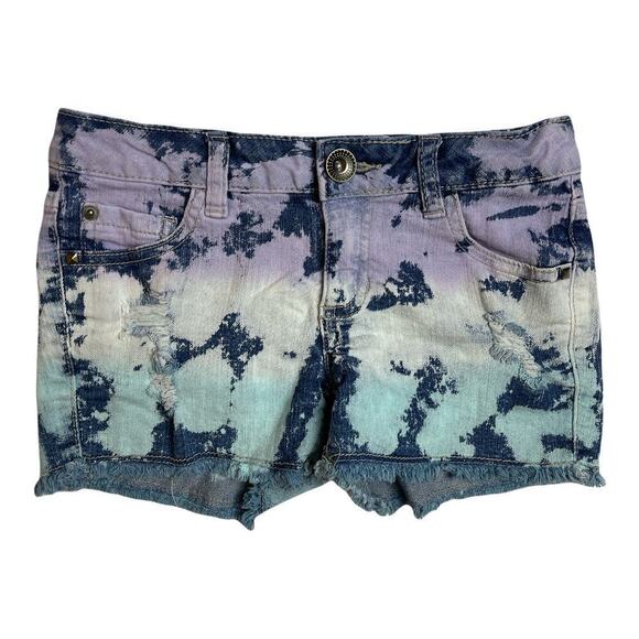 Mudd Blue Tie Dye Distressed Raw Hem Shorts Girls Size 10 - Picture 1 of 4